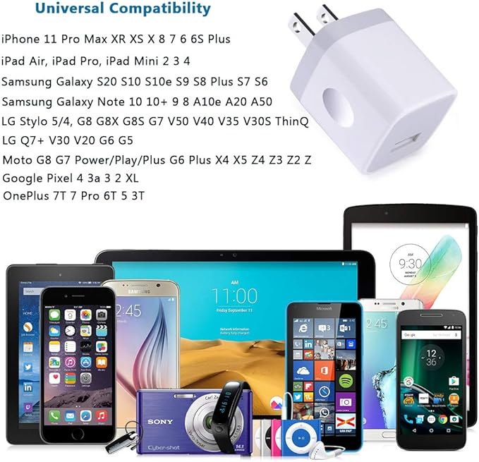 Charging Block for iPhone,Charger Box,USB Cube, NonoUV 10-Pack Single Port Wall Charger 1A/5V USB Outlet Plug Adapter Power Bricks for iPhone 16e 16 15 14 13 12 11 Pro SE XR XS X 8 7 6, iPad, Samsung