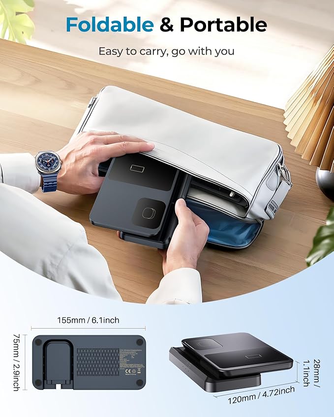 Wireless Charger for Samsung – 3 in 1 Wireless Charging Station for Galaxy S26 Ultra S25 S24, Z Fold Flip 7/6, Detachable Watch Charger for Galaxy Ultra 8/7/6, Foldable, Fast Charging, No Adapter