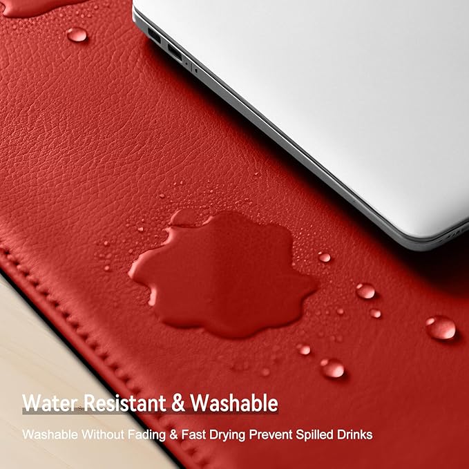 Dual Sided Leather Desk Mat - Waterproof Desk Pad - Ideal for Large Mouse Pad and Desk Mats on Top of Desks (red, 33"*13")