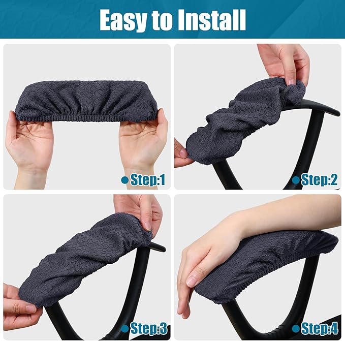 Smiry Stretch Jacquard Office Computer Chair Armrest Covers, 2PCs Removable Washable Anti-dust Desk Chair Arm Pad Covers, Dark Grey