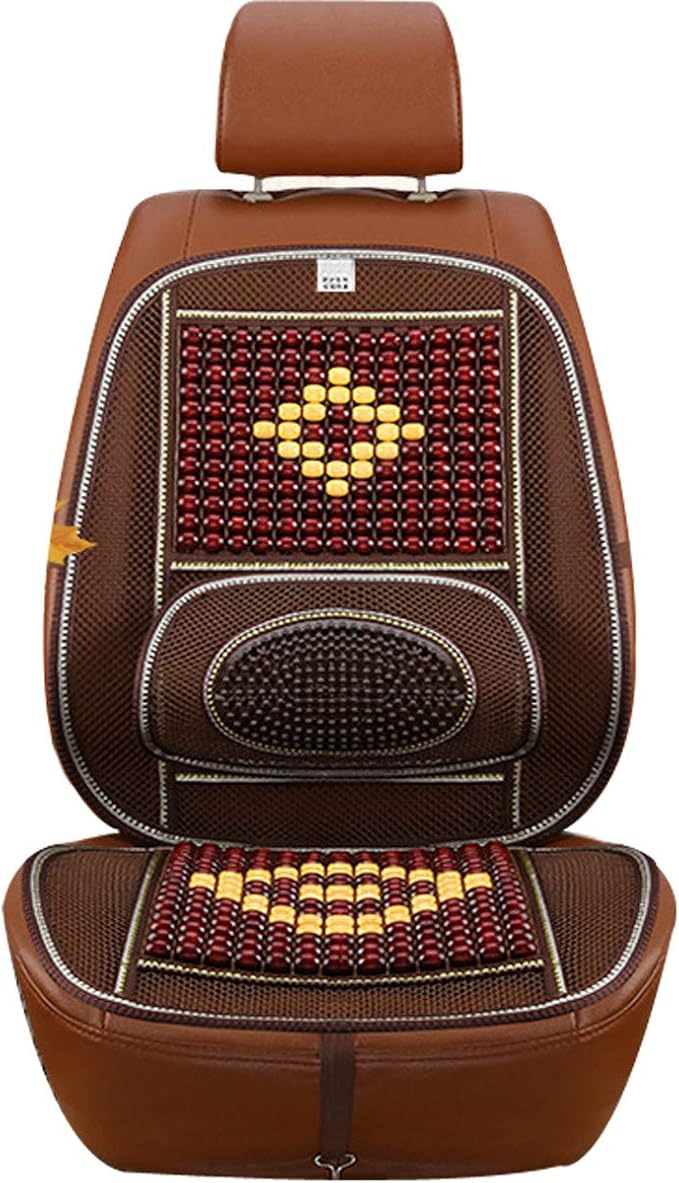 Wood Beaded Comfort Seat Cover with Cooling Ventilated Mesh Lumbar Back Brace Massage Support Cushion for Car Seat Chair