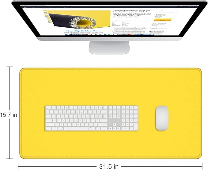 Dapesuom Large Gaming Mouse Pad, Extended Mouse Mat with Stitched Edges, Full Size Keyboard Pad with Non-Slip Base, Big XXL Computer Desk Mats for Gamer, Laptop, Office, 31.5 x 15.7in, Yellow
