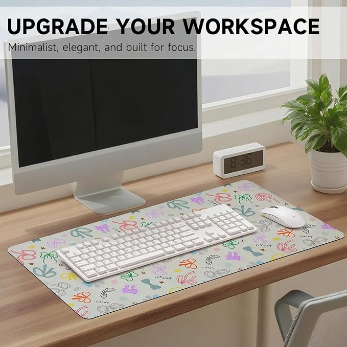 AUPET Leather Large Mouse Pad Desk Blotters – 35 x 17in Cute Desk Mat with PU Surface, Non-Slip Desk Pad Protector,Waterproof Desk Writing Pad for Office Home (Bow ties)