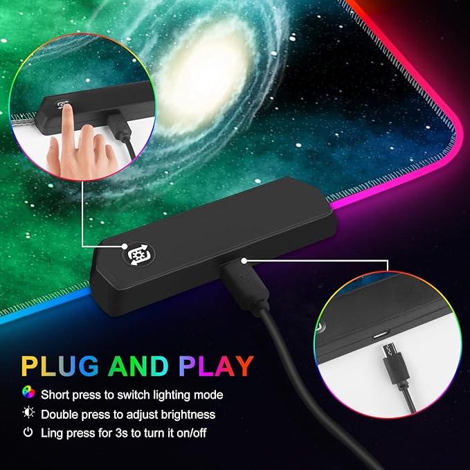 ARTSO Large RGB Gaming Mouse Pad, Led Big Mouse mat with 14 Light Modes, Extended Soft Computer Keyboard Mat Non-Slip Rubber Base, Green Planet Nebula