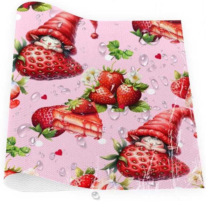 Placemats Set of 4 Heat-Resistant Rectangle Place Mats Strawberry Pink Cute Washable Plastic PVC Dining Table Mat Non-Slip Wipeable Woven Vinyl Placemat for Kitchen Patio Table Decor