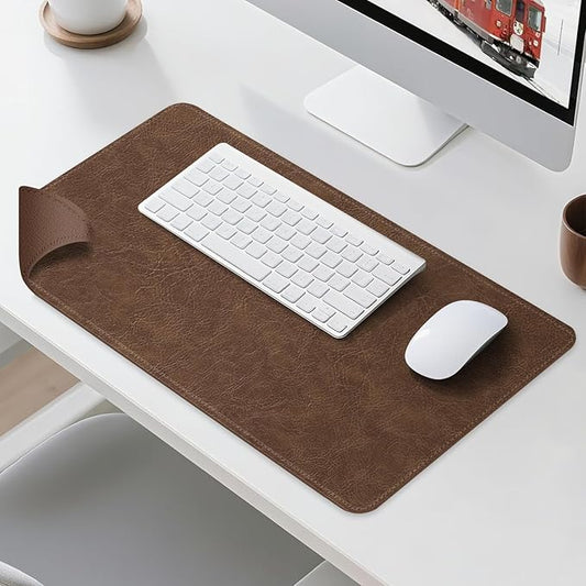 Imitation Crazy Horse Leather Desk Mat - Waterproof Desk Pad - Ideal for Large Mouse Pad and Desk Mats on Top of Desks (Brown+Brown, 25"*13")