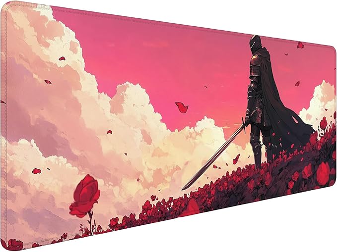 Medieval Knight XL Mouse Pad, Red, Pink, Polyester, 31.5"x11.8", Gaming Desk Pad