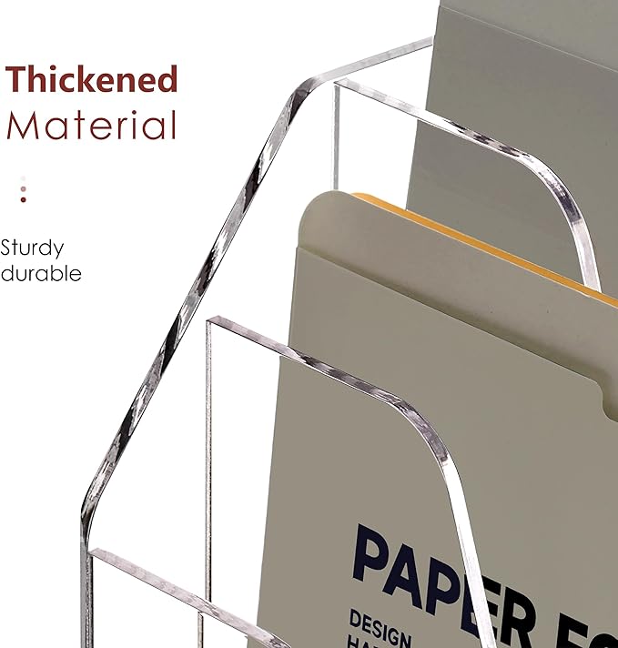 DINGHUO Acrylic Hanging Wall File Folder Organizer for Desk, Clear 3 Tier Document Paper Magazine Holder for Home, Office Organization, School - 1 Pack