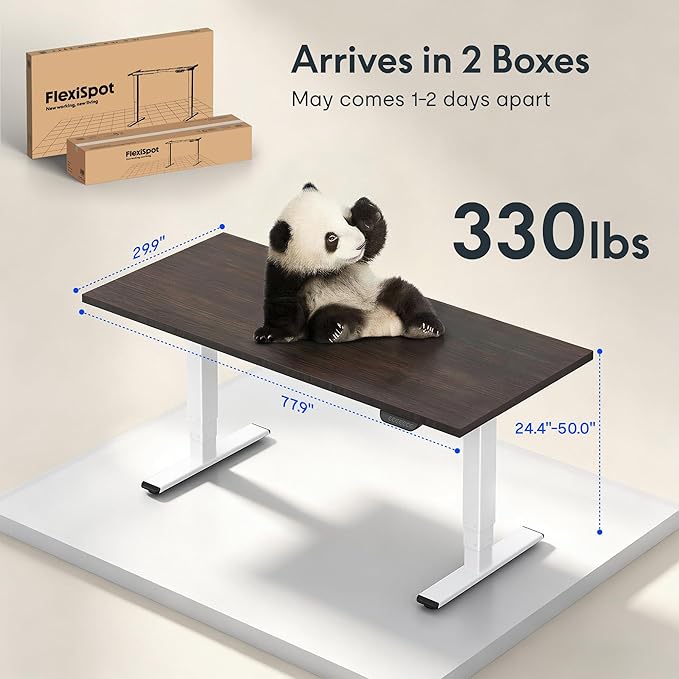 FLEXISPOT E6 MAX Bamboo 78x30 Inch Dual Motor 3-Stage Heavy Duty Standing Desk, 330lbs Weight Capacity, Height Adjustable Desk w/Cable Management & Wheels (Solid Walnut Bamboo Desktop + White Frame)