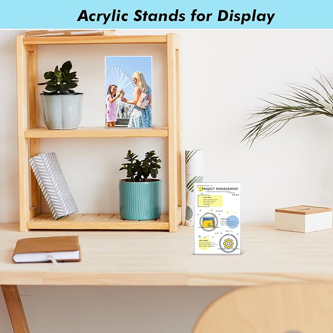 Sanwuta 2 Pcs 4 x 6 Inch Acrylic Sign Holder, Slant Sign Display Stand, Transparent Flyer Holder Frame Plastic Document Display for Workers Teachers Office Home Menu Desktop