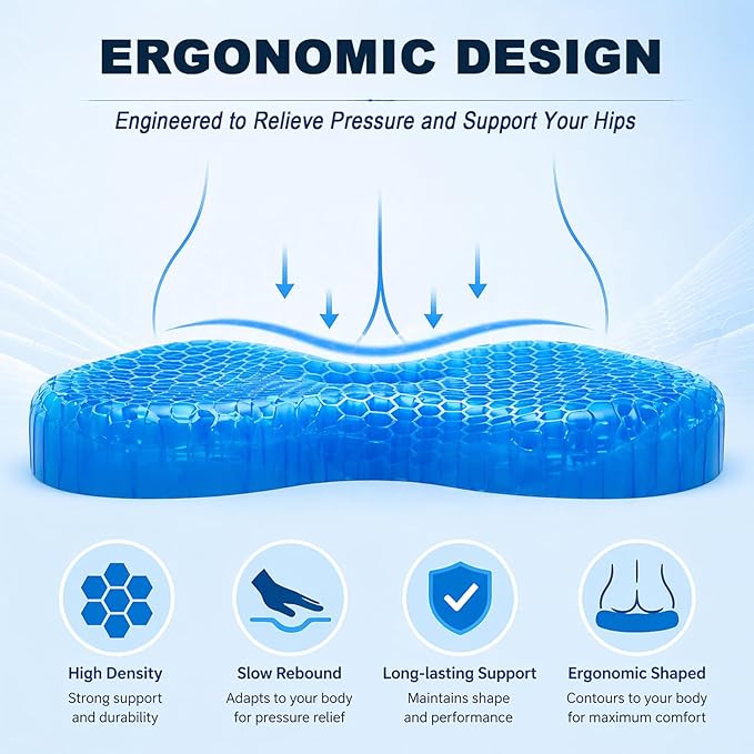 westlyn Gel Seat Cushion, Heavy-Duty Honeycomb Gel Seat Cushion, Suitable for Long Sitting Pressure Relief, Breathable & Soft Non-Slip, Cooling Seat Cushions for Car Seat Office Chair