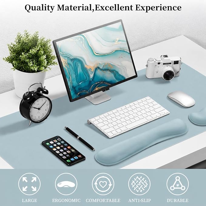 Desk Pad Mat Set,3-in-1 Large Mouse Pads with Wrist Rest and Keyboard Pad, Desk Mats for Keyboards and Mouses, Ergonomic Keyboard and Mouse Mat Set for Office Home Decor(Blue, 35.4" x 16.9")