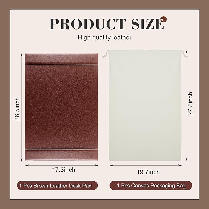 26.5 x 17.3 Inch Leather Desk Pad Protector with Side Rails, Executive Office Desk Mat for Home Workspace, Writing Surface, Mouse & Keyboard Pad, Elegant Gift for Men Dad Husband(Brown)