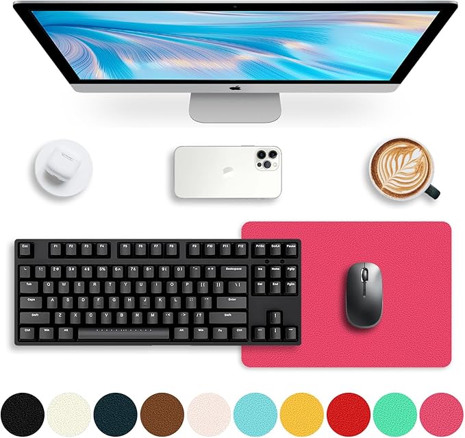 Leather Desk pad Protector, Office Mat, Large Mouse Mat, Non-Slip PU Leather Blotter, Laptop Desk Pad,Waterproof Laptop Computer Desk Keyboard Mat for Office/Work/Home/Decor (Rose, 11in*8in)