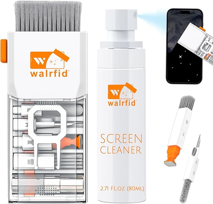 walrfid Laptop Keyboard Cleaner Kit with 80ml Screen Cleaner Spray, 15-in-1 Phone Computer Screen Cleaning Tool for iPhone iPad MacBook, Multi-Function Electronics Cleaning Kit for PC, Camera, White