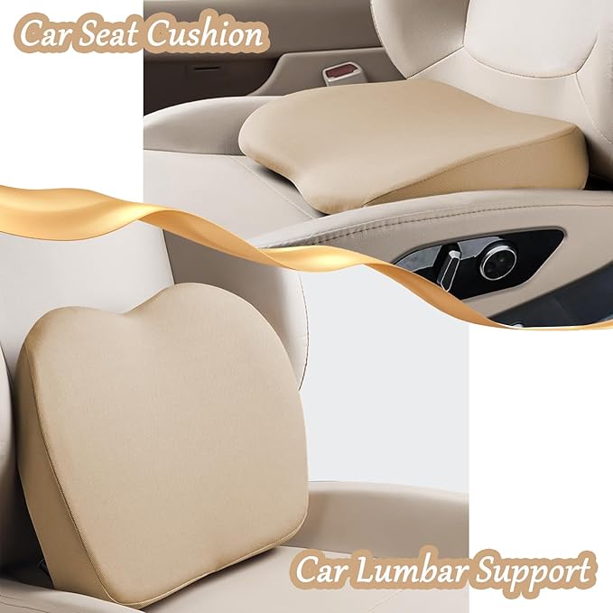 2 in 1 Wedge Car Cushions or Lumbar Support for Driving - 3.5 Inches Soft Memory Foam Driver Seat Cushion for Car Truck - Comfort Coccyx Cushion for Tailbone & Back Pain Relief, Black