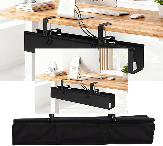 Under Desk Cable Management Tray Efficient Clamp Screw Mount Cord Organizer for Home Office Large Capacity Under Desk Cord Organizer Suitable for Wood Glass Metal Table 28 Inch