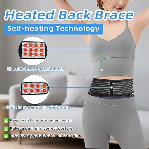 Back Brace for Lower Back Pain Relief, Lumbar Support Belt for Work for Men&Women with Magnet, 4 Reinforced Stays, Self Heating Adjustable Back Support for Sciatica,Herniated Disc,Scoliosis (Small)