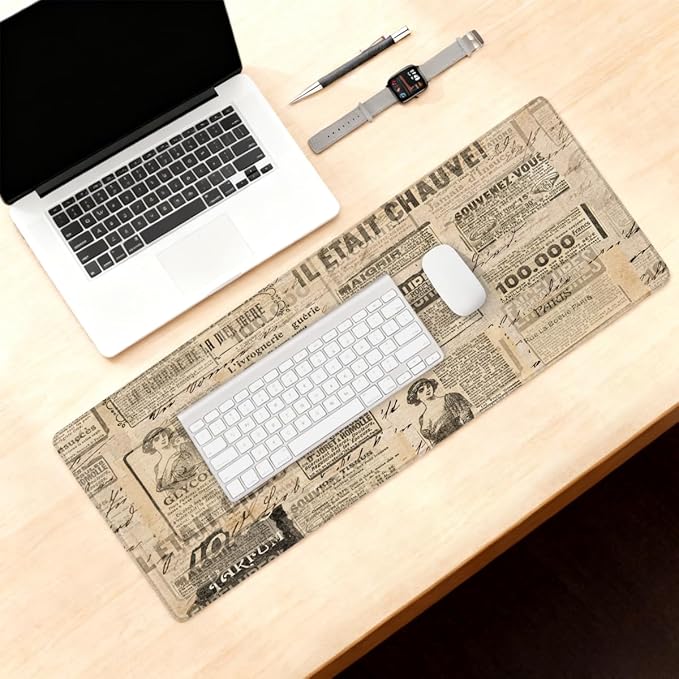 Large Mouse Pad Non-Slip Rubber Vintage Newspaper Woman Long Gaming Desk Mat Big Computer Keyboard Mousepad Waterproof Protector Wristing Pad for Gaming Office Home Decorative 31.5 X 11.8 Inch