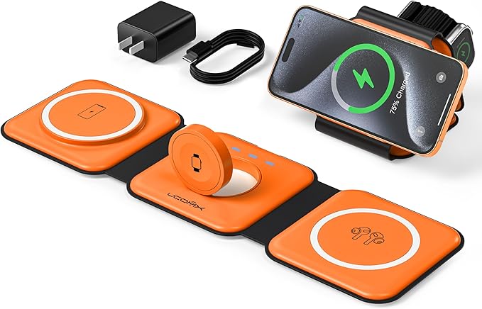 3 in 1 Charging Station for Multple Devices,Foldable 3 in 1 Wireless Charger for Travel,Nano Wireless Charging Station for iPhone16 15 14 13 12 Pro Max/Watch 10 9 8 7 6 5 4 3 Ultra/AirPod Pro