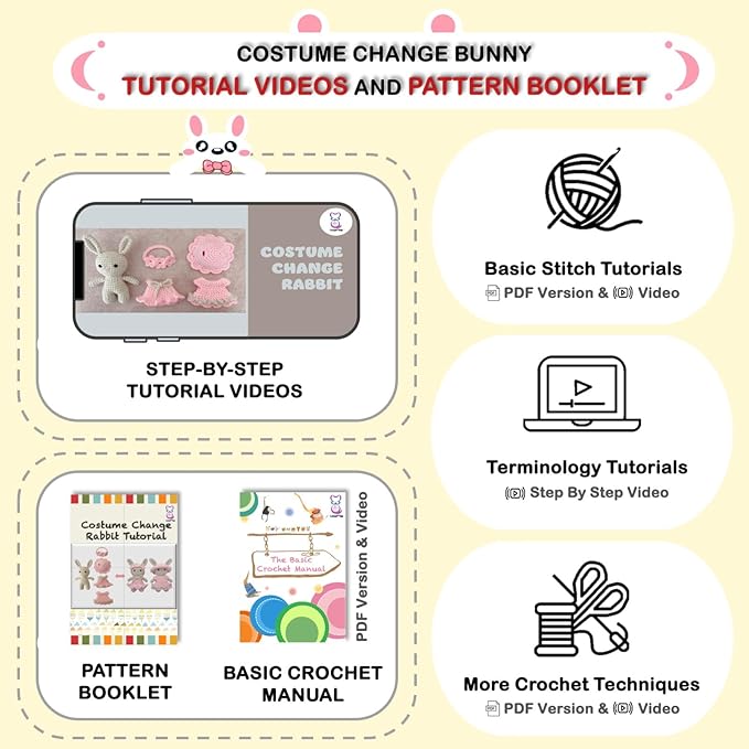 LoopMap Amigurumi Crochet Kit for Beginners with Removable Dress & Video Tutorials, DIY Bunny Making Kit Includes Premium Yarn & Tools, Creative Gift for Adults Teens (Yellow)
