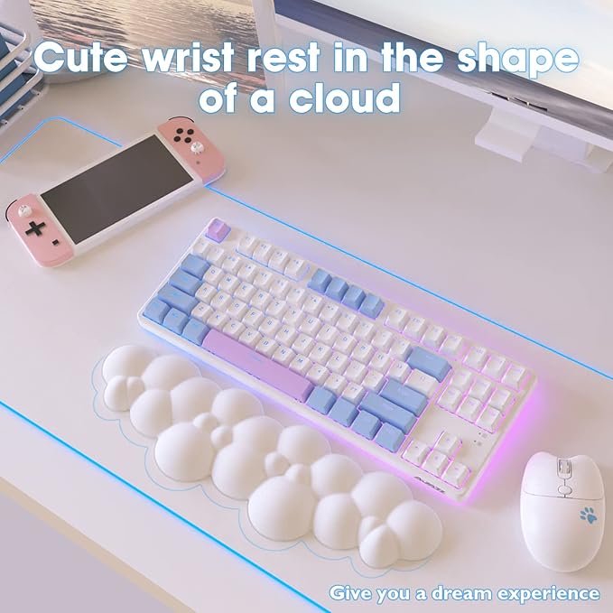 ATTACK SHARK 4 in1 Cloud Mouse Pad,Keyboard Wrist Rest,Mouse Wrist Rest Support,and Leather Coaster Set with Office Desk Mat,Non-Slip PU Desk Pad Memory Foam Ergonomic Pain Relief for Office and Home