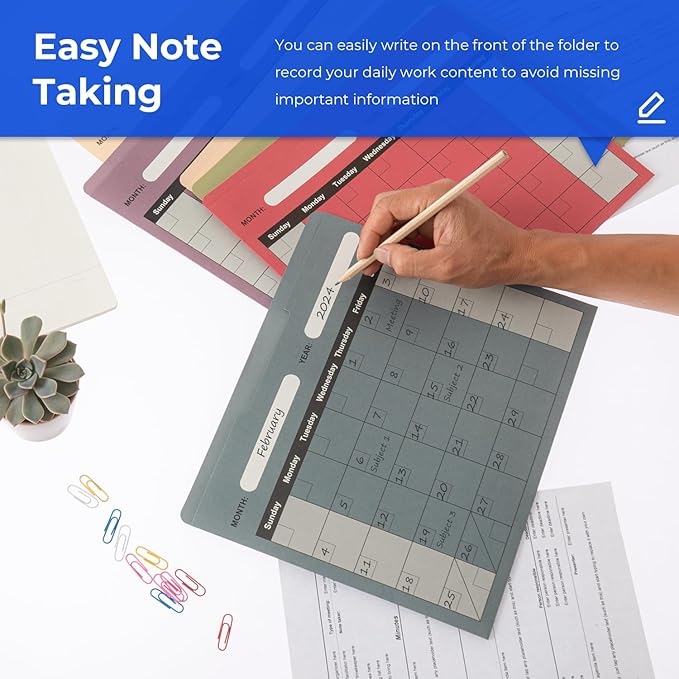 Y YOMA 18 Pack File Folder Jackets Letter Size Paper Pocket File Folder with Reinforced Straight-Cut Tab Pre-Printed Job Folders No Expansion Organizer for Office, Assorted Colors, Calendar Design