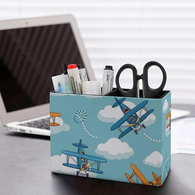 Modern PU Leather Pen Container Cute Airplane, Enhance Your Office Decor