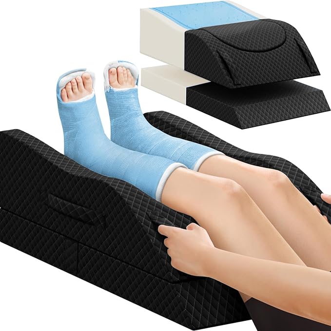 TranquilRelax Leg Pillow, Leg Elevation Pillow with Pad and Memory Foam, Height Adjustable Bolster Pillow for Legs, Leg Pillow Elevation Blood Circulation, for Post-Surgery, Full Black