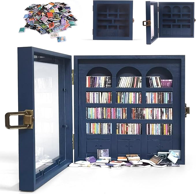Anxiety Bookshelf – Mini Books Display for Stress Relief and Fun Decor, Perfect Decorative Miniature Library for Book Lovers, Ideal for Home Decor, Office Décor, and Thoughtful Gift Giving - Blue