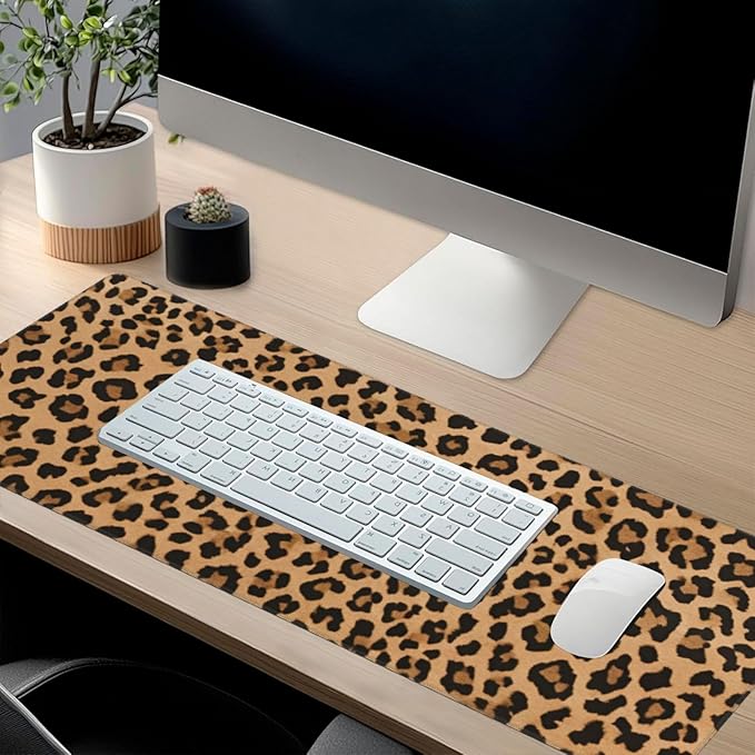 Leopard Skin Pattern Large Mouse Pad & Desk Mat Cheetah Print Extended Mousepad Non-Slip Rubber Base Laptop Computer Keyboard Pad for Gaming, Office & Home Decor, XXXL - 35.4" X 15.7"