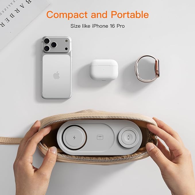 for AppleWatch 5W Fast Charger：3 in 1 Wireless Charging Station for Apple Mag-Safe Charger Stand,Fast Magnetic Wireless Charger Station for iPhone171615 14 13 12 Series,Airpods, Watch（Foldable