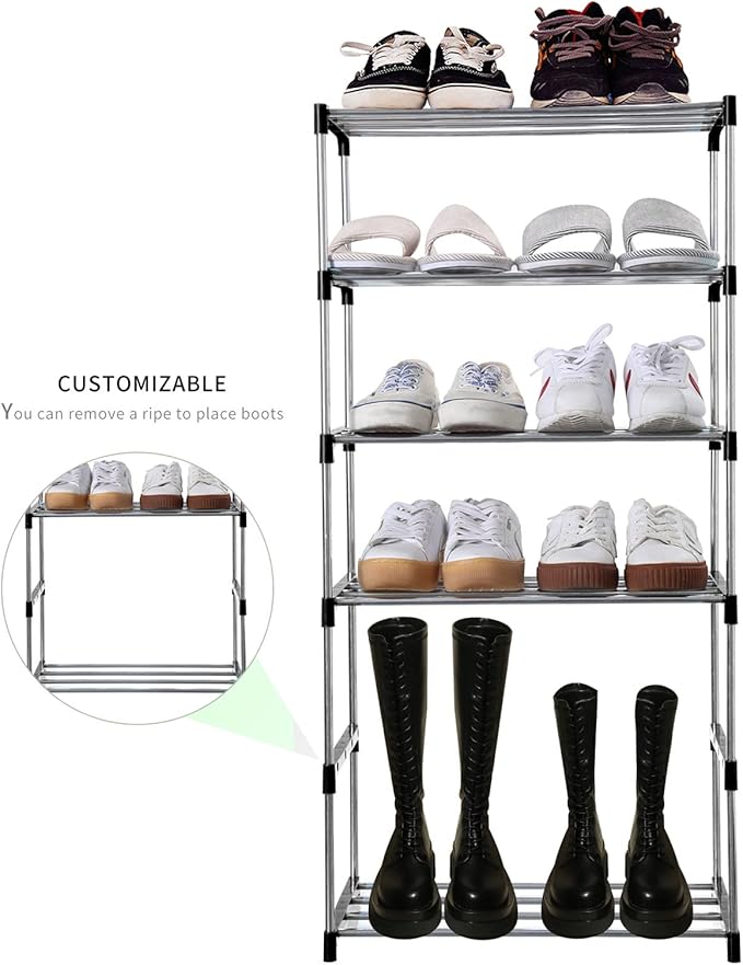 Jucaifu Stackable Small Shoe Rack, Entryway, Hallway and Closet Space Saving Storage and Organization (4-Tier, Black)