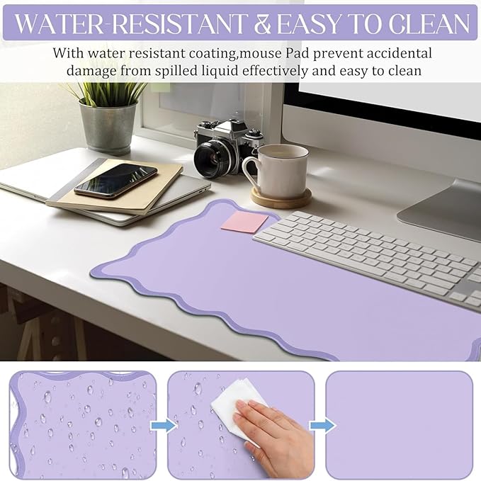 Hahafelt Scalloped Desk Mat Large Desk Pad Cute Coquette Table Mat Aesthetic Preppy Table Make up Pad Nonslip 2026 Graduation Gift with Stitching Waterproof Gaming(Purple,36 x 17 Inches)