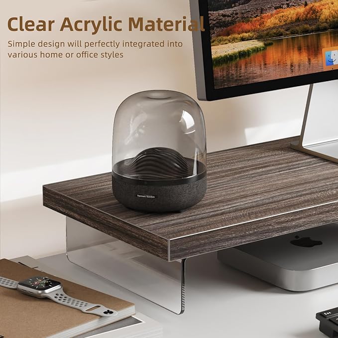 Dual Monitor Stand Riser, 40" Large Computer Monitor Stands for 2 Monitors, Wooden Desktop Organizer Shelf for Office Desk Computer, Laptop, TV, Monitor, Printer