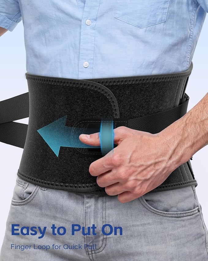 FEATOL Back Brace for Lower Back Pain Women Men, Removable Dual-Side Spine Lumbar Pad with Snug Fit, Adjustable Support Belt for Work, Gray, Size L 34.5-39"