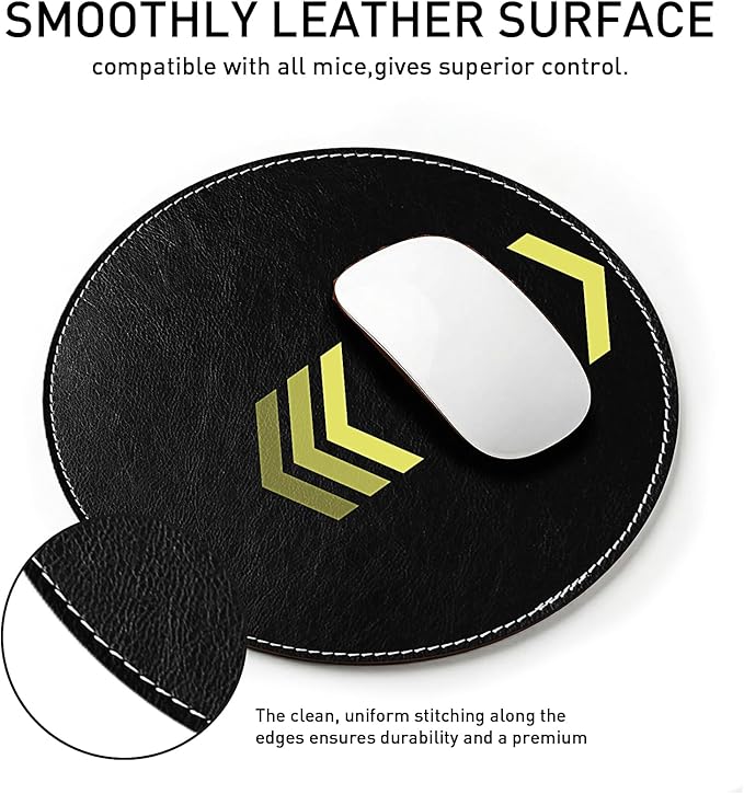 Round Faux Leather Mouse Pad, 7.8 Inch Small Compact PU Leather Circular Desk Mat, Waterproof Non-Slip Smooth Mousepad for Office Laptop, Home Work & Travel (Black)