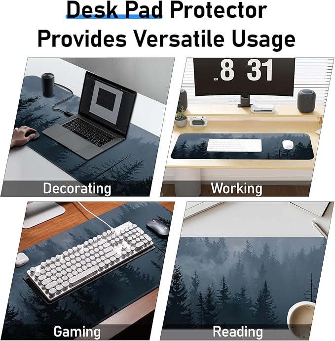 Mouse Pad, Misty Forest Pattern, Non-Slip Rubber Gaming Mouse Pad with Stitched Edges for Computer, Office, Home, 31.5 x 11.8 Inch (Forest)