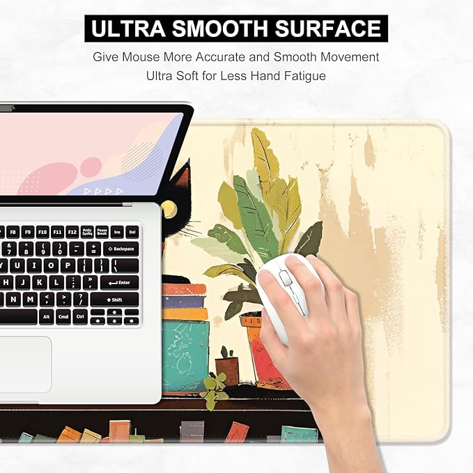 Desk Pad, 32" x 16" XXXL Extended Large Gaming Mouse Pad, Desktop Decor Desk Mat, Men Women Office Supplies and Accessories, Cute Anime Mouse Mat for Laptop & Keyboard, Plant Black Cat