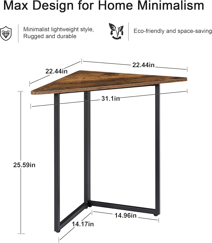 VECELO Ϲоrnеr Shelf, End/Side Tables Ϲоrnеr Computer Desk Storage Shelf for Small Space Triangle Steel Frame Ϲоrnеr Shelves with Metal Frame, Living Room, Bathroom, Brown 31.1"