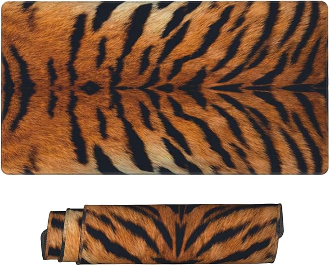 Tiger Stripes Print Large Mouse Pad & Desk Mat Animal Skin Texture Extended Mousepad Non-Slip Rubber Base Laptop Computer Keyboard Pad for Gaming, Office & Home Decor, XXL - 29.5" X 15.8"