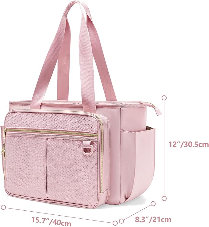 Teacher Tote Bag with Accordion File Organizer Pocket, Large Teacher Work Utility Bag for Women, Pink(Patent Design)
