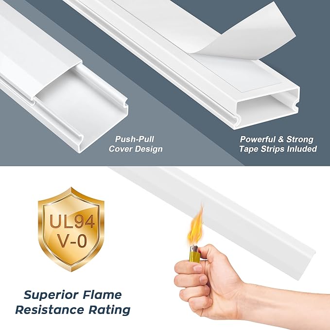 62.8in TV Cable Hider - Cord Hider Cable Management Wall, Cable Raceway Black Wire Hider, Paintable Cable Concealer for Wall Mounted TV, Wall Wire Covers for Cords, 4* L15.7in *W1.2in *H0.59in