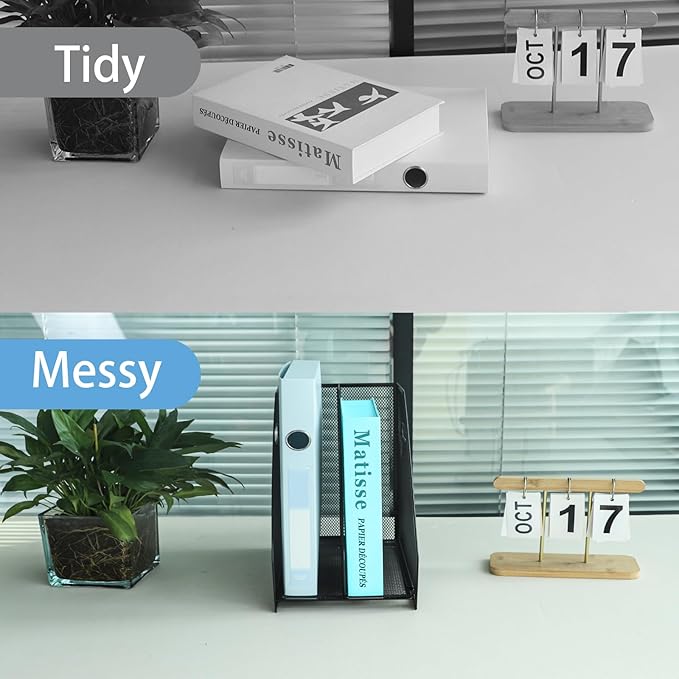 Desk Organizers Metal Magazine File Holder Racks Desktop Folder Storage Binder Organiser Document Organization for Home Office & Classroom,2 Vertical Compartments