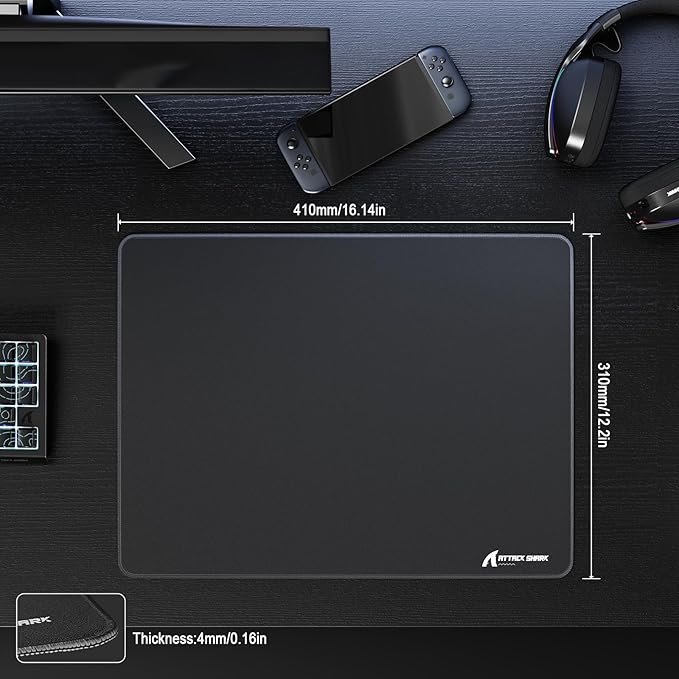 ATTACK SHARK CM02SE Gaming Mouse Pad for Esports Speed Mouse mats for Desk Waterproof Surface Stitched Edges and Anti-Slip Rubber Base Size M Laminate 16.14” x 12.20” x 0.16” Black