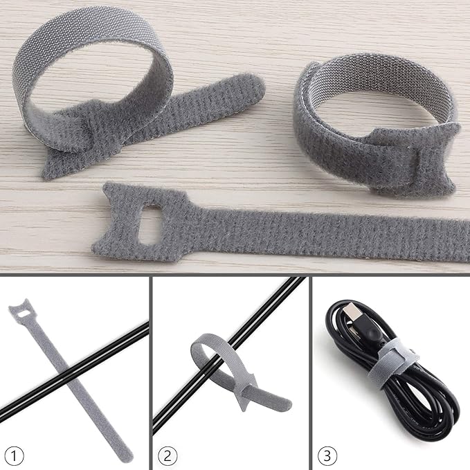 60pcs Fastening Microfiber Cloth Cable Ties Wire Management (6/7/8 Inch, Grey)