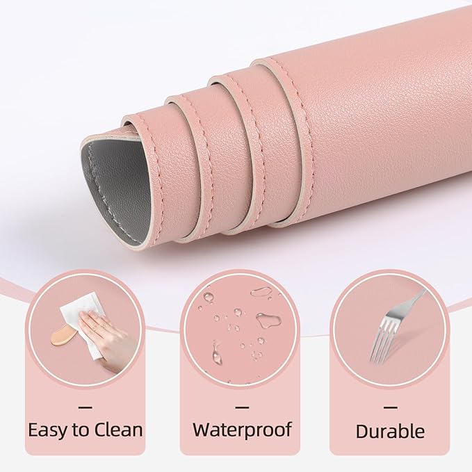 Makeup Mat for Vanity to Protect Desk Top 23.6 x 11.8 in, Dual-Sided Makeup Mat, Easy to Clean Desk Pad - Waterproof and Oilproof Vanity Accessories (Pink and Silver)