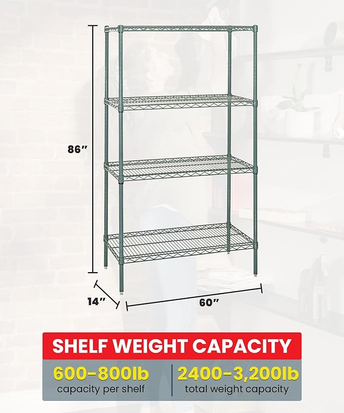 Quantum Storage Systems WR86-1460P Starter Kit Wire Shelves Green Epoxy 4 Shelves 86" H x 60" W x 14" D