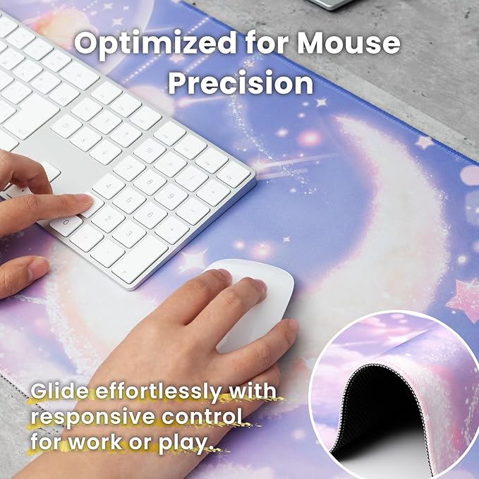 BELLEMOND Japanese Art Desk Mat | Large 31.5x11.8in Anime Mouse Pad for Keyboard & Mouse | Non-Slip Base, Water-Repellent | Original Japanese Design | Moonlit Pastel Cosmos
