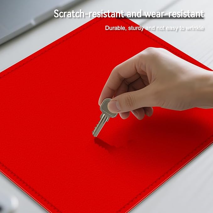 Leather Mouse Pad with Stitched Edge, Waterproof Gaming Mouse Mat for Computers, Laptop, Office & Home (red, 11"*8")